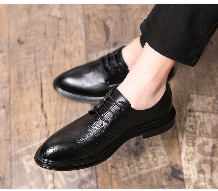 Sapatos casuais masculinos Voyage de cano baixo, bico fino, estilo brogue retrô, em couro, respiráveis e ideais para o outono e inverno._voghion.com