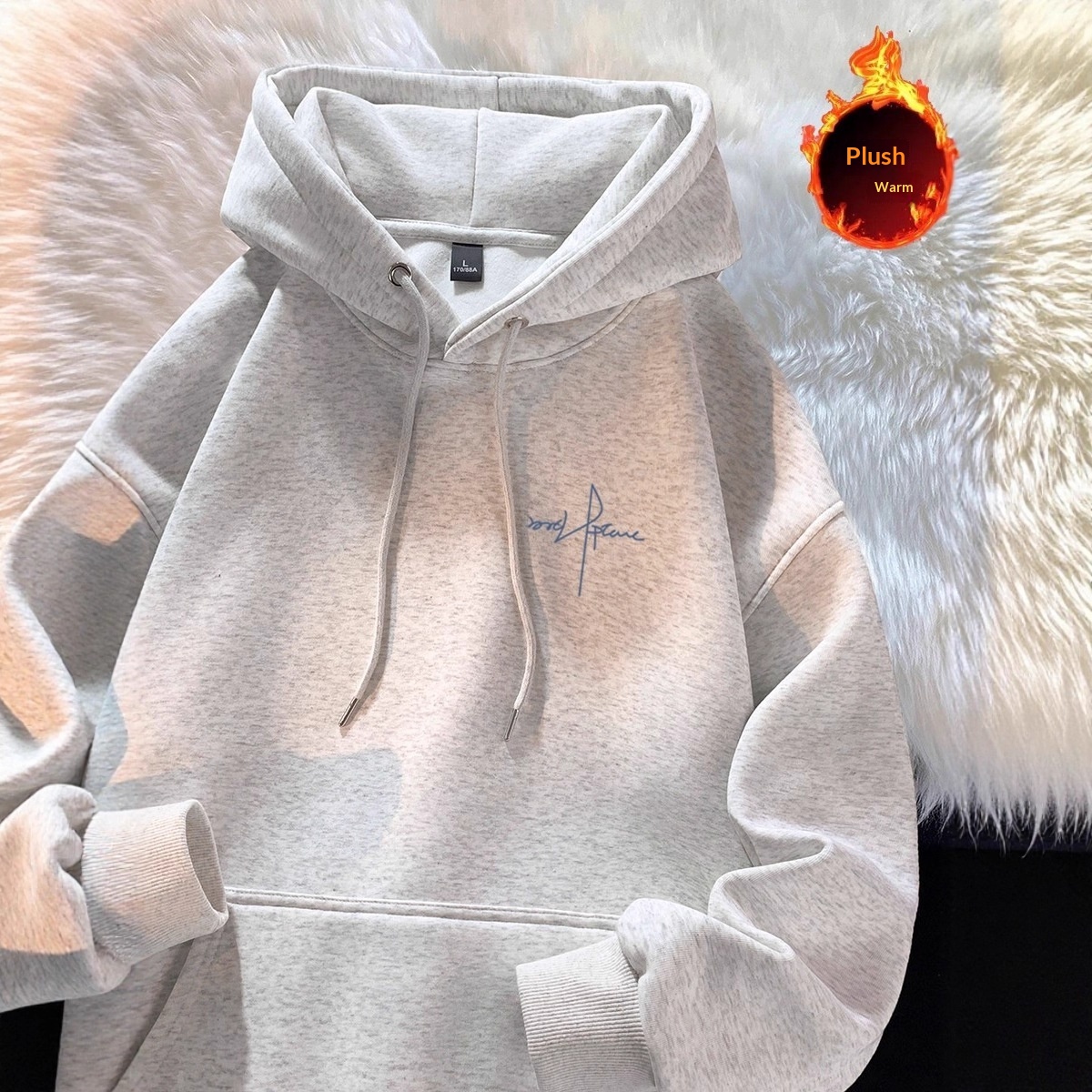 Pulse Men's Hooded Sweatshirt Autumn Winter Fleece Lined Thick Versatile Trendy Brand Letter Print American Style Student Top_voghion.com
