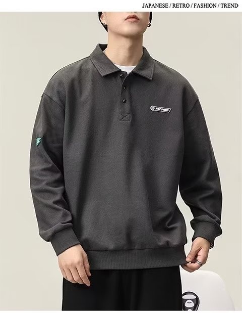 Chłopięca koszulka polo męska American High Street z długim rękawem 2023 Nowa biała kurtka z kołnierzykiem wiosenno-jesienna_voghion.com