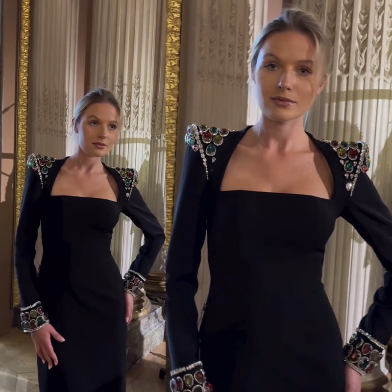 Robe de soirée longue ChicShe haut de gamme, ornée de diamants colorés et travaillés avec soin, idéale pour le commerce extérieur. Robe bandage_voghion.com