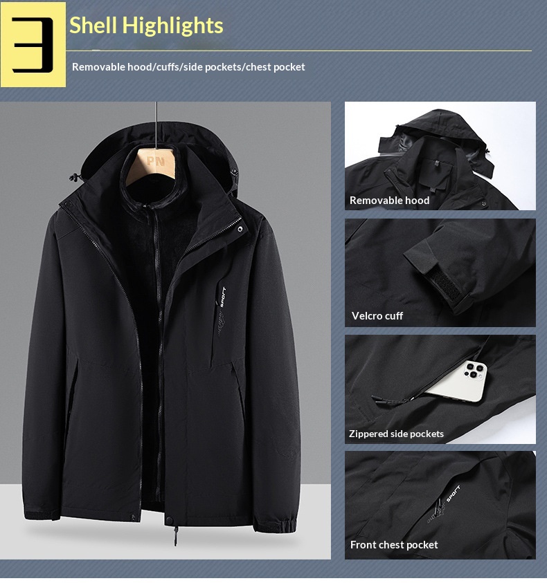 boy Boy Women's Trendy Brand Three-in-One Detachable Two-Piece With Fleece Lining, Thickened Men's Mink Velvet Windproof_voghion.com