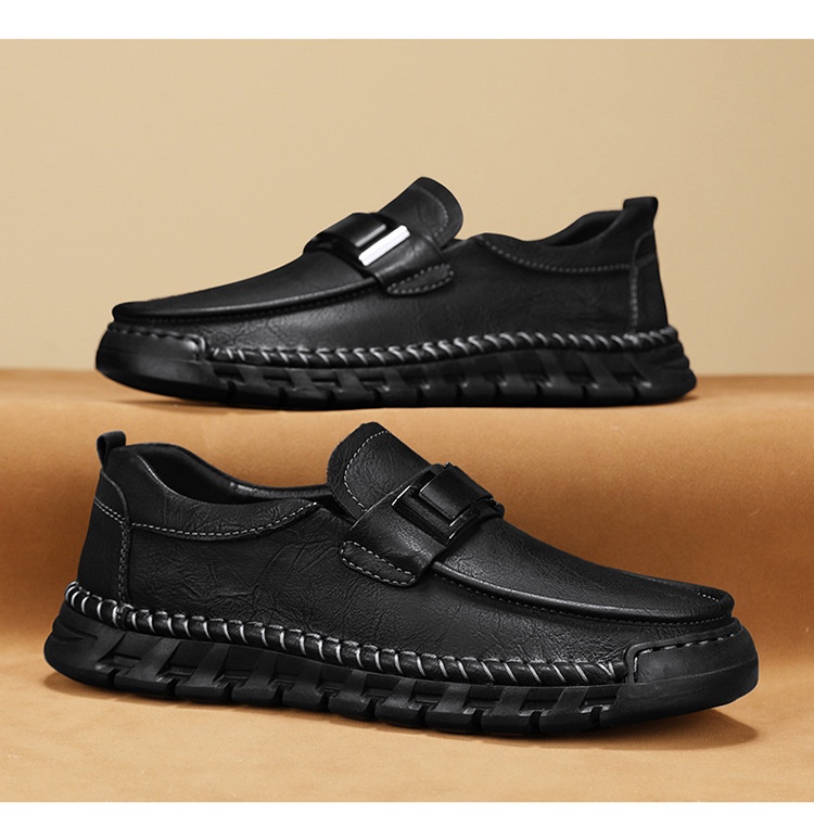 Voyage Cross-Border Export Large Size Hand-Sewn Casual Soft Sole Wide Toe Business Leather Shoes Men's Slip-On Loafers_voghion.com