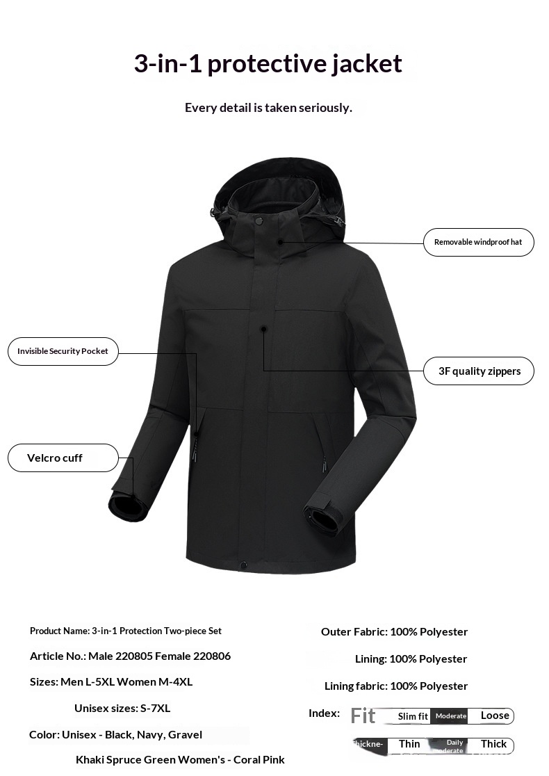 Boy Outdoor 3-in-1 Jacke Herren Trendige Kälteschutzbekleidung Damen Zweiteiliger Skianzug Winddicht Wasserdicht Maßanfertigung_voghion.com