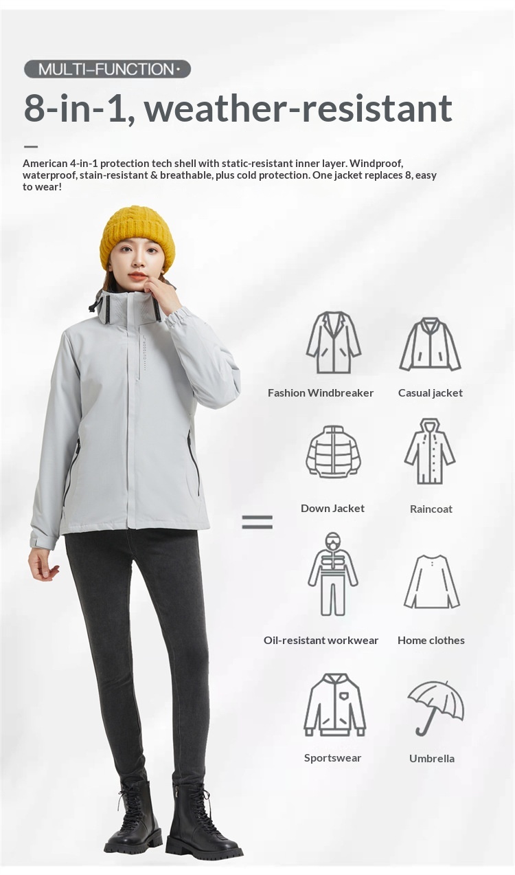 Giacca a vento ispessita da esterno per uomo e donna, set tre in uno da 0,05 kg, staccabile, antivento e impermeabile_voghion.com