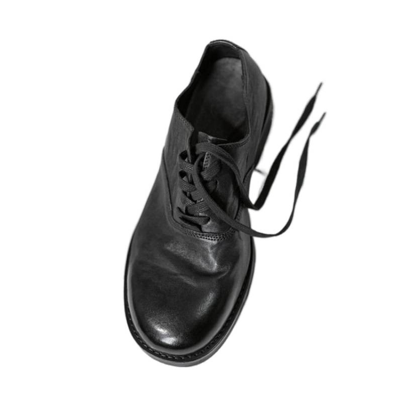 WalkPrime Japanese Retro For Men Dark Black Yamamoto Handmade Trendy Unique Vintage Genuine Leather Soft Cowhide Shoes Summer_voghion.com