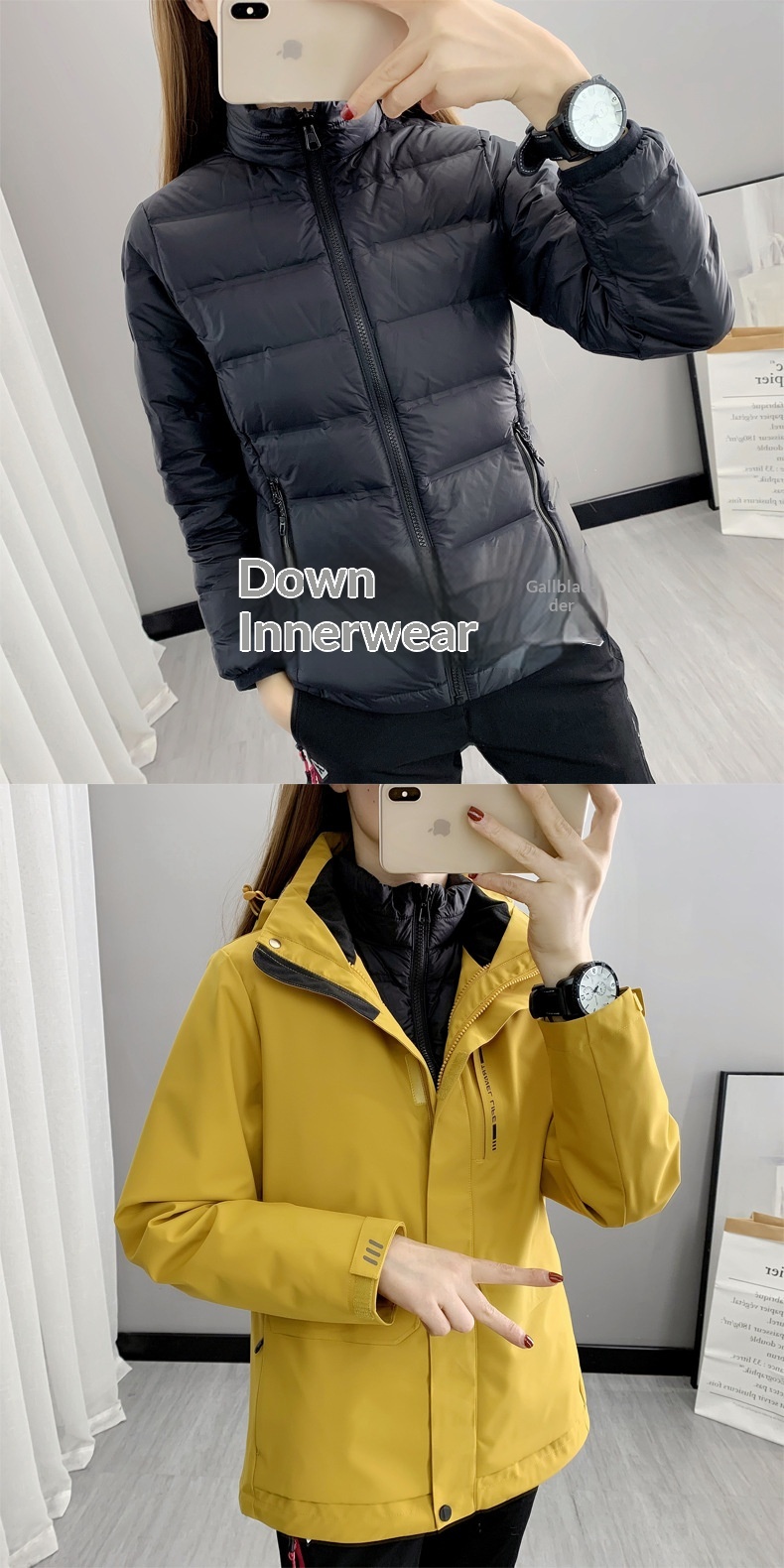 Sommerwanderanzug für Jungen mit Daunenfutter für Herren, Outdoor-Arbeitsbekleidung, wasser- und winddicht, 3-in-1 wasserabweisend_voghion.com