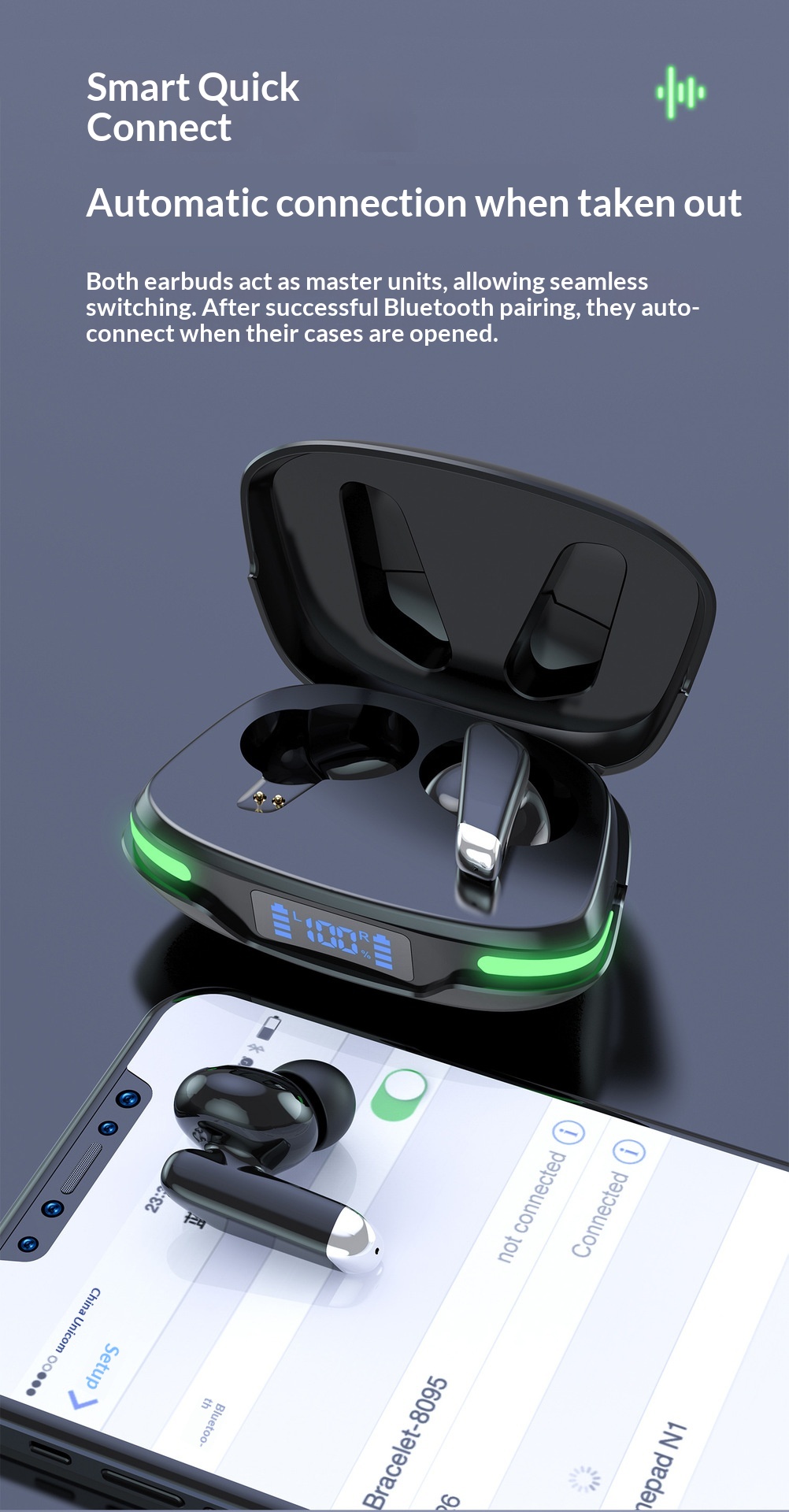 NeoGear NeoGear Cross-border New F9-U26 Wireless LED Smart Display digitale a tre schermi Auricolari Bluetooth touch ad alta qualità del suono_voghion.com