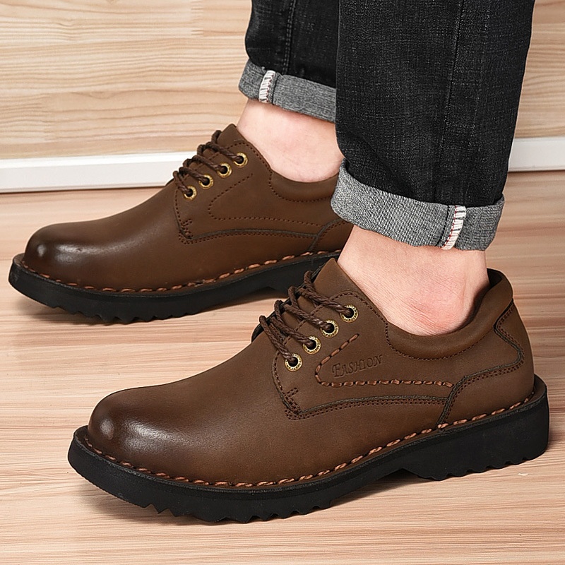 Voyage Cross-Border Genuine Big Stitching Leather Wide Round Toe Retro Color-Washed Work Martin Breathable Casual Men's Shoes_voghion.com