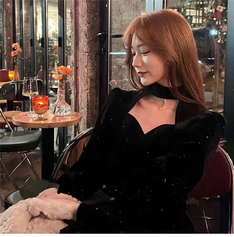 Robe courte ChicShe en velours rouge pour femme, style déesse, automne-Nouvel An, taille S/F, style Hepburn._voghion.com