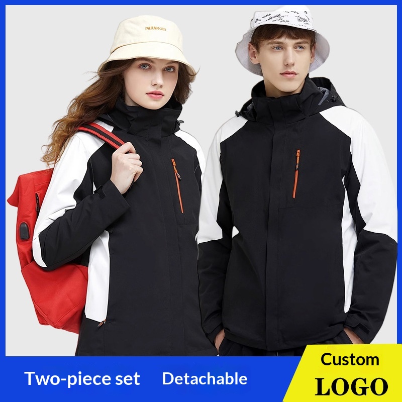 boy Boy Unisex Fleece-Lined Thickened Two-Piece Set Three-in-One Waterproof Breathable Mountaineer Ski Jacket With_voghion.com