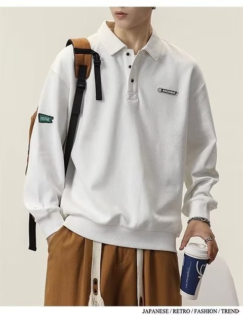 Chłopięca koszulka polo męska American High Street z długim rękawem 2023 Nowa biała kurtka z kołnierzykiem wiosenno-jesienna_voghion.com