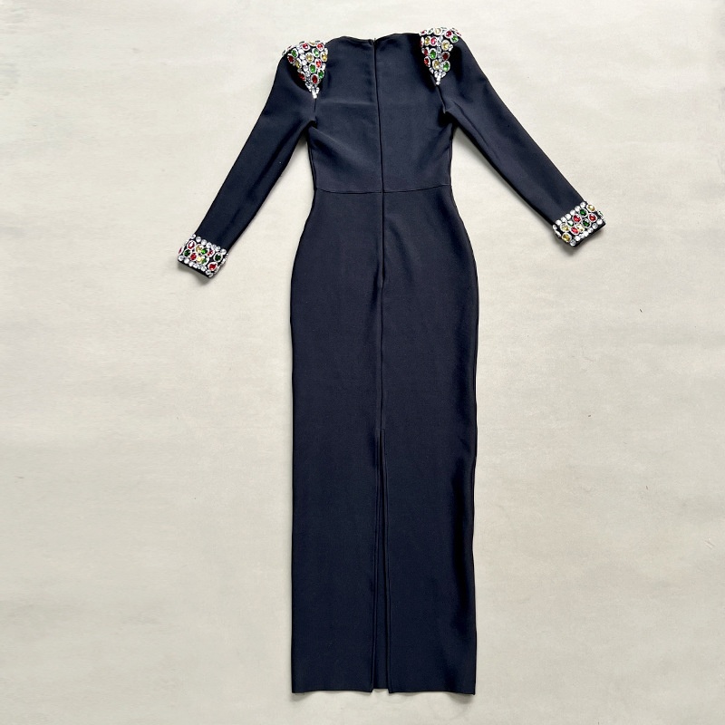 Robe de soirée longue ChicShe haut de gamme, ornée de diamants colorés et travaillés avec soin, idéale pour le commerce extérieur. Robe bandage_voghion.com