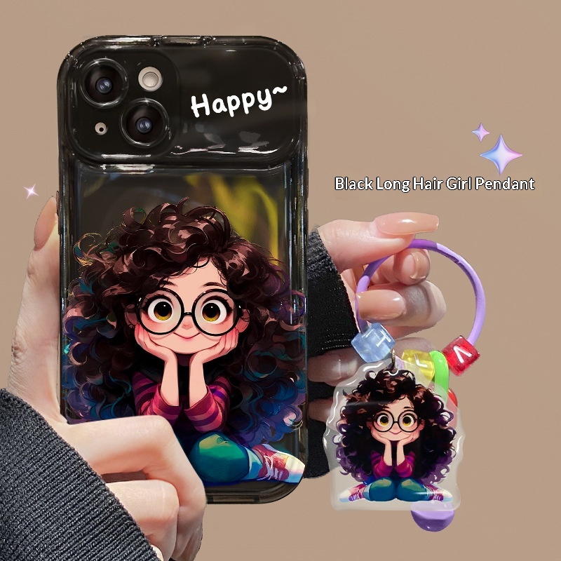TechGlobe Fluffy Glasses Girl Pendant Compatible With 14pm Phone Case IPhone 15 Flip Mirror 13/12 Transparent 7_voghion.com