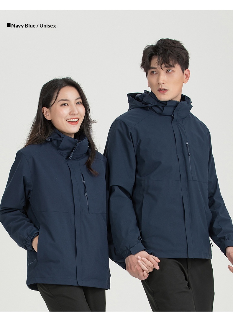 boy Boy New Outdoor Hiking 3-in-1 Jacket Men Windproof Waterproof Solid Color Two-Piece Set Women Coat Group Purchase Label_voghion.com