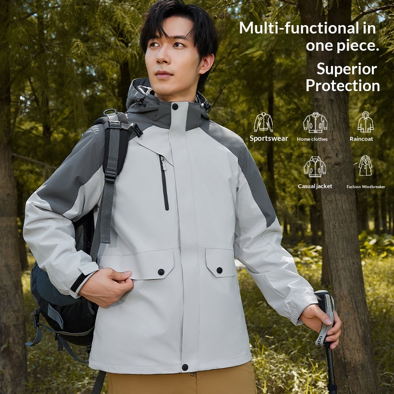 Giacca a vento da uomo, impermeabile e antivento, 3 in 1, staccabile, autunno inverno, nuovo set da due pezzi per esterni, da donna_voghion.com