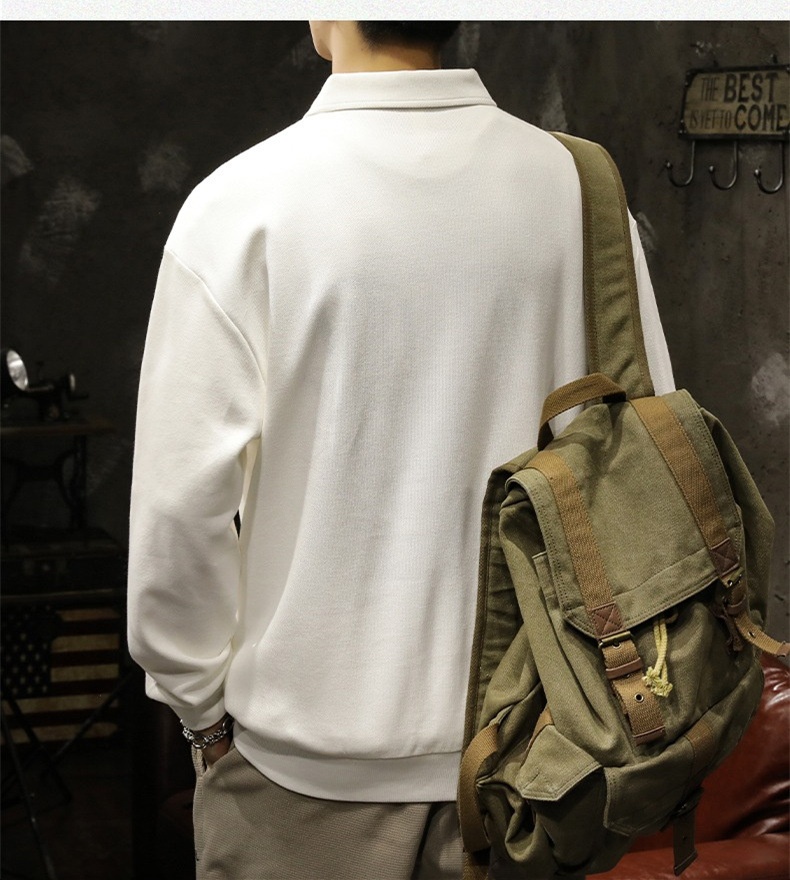 boy Boy American High Street Polo Shirt Men's Cotton Fleece Sweatshirt Long Sleeve Autumn Winter New White Turn-down Collar Top_voghion.com