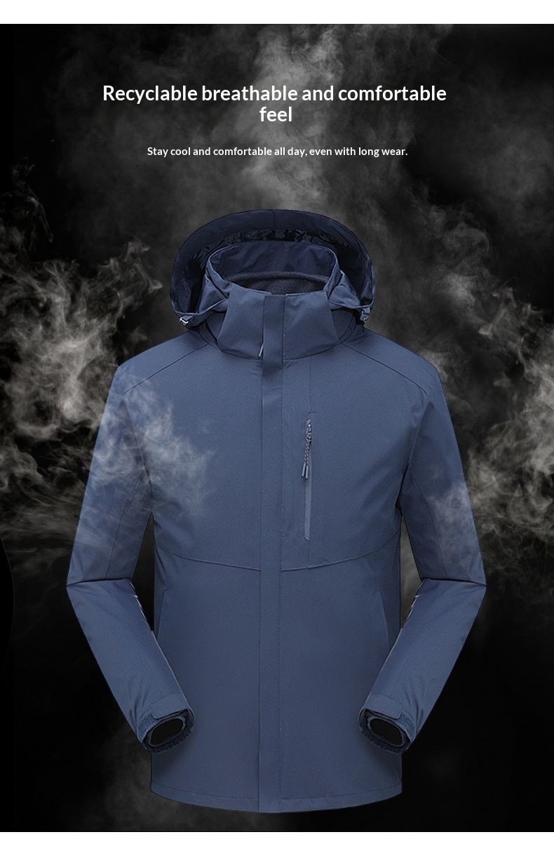 boy Boy New Outdoor Hiking 3-in-1 Jacket Men Windproof Waterproof Solid Color Two-Piece Set Women Coat Group Purchase Label_voghion.com