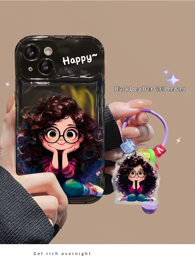 TechGlobe Fluffy Glasses Girl Pendant Compatible With 14pm Phone Case IPhone 15 Flip Mirror 13/12 Transparent 7_voghion.com