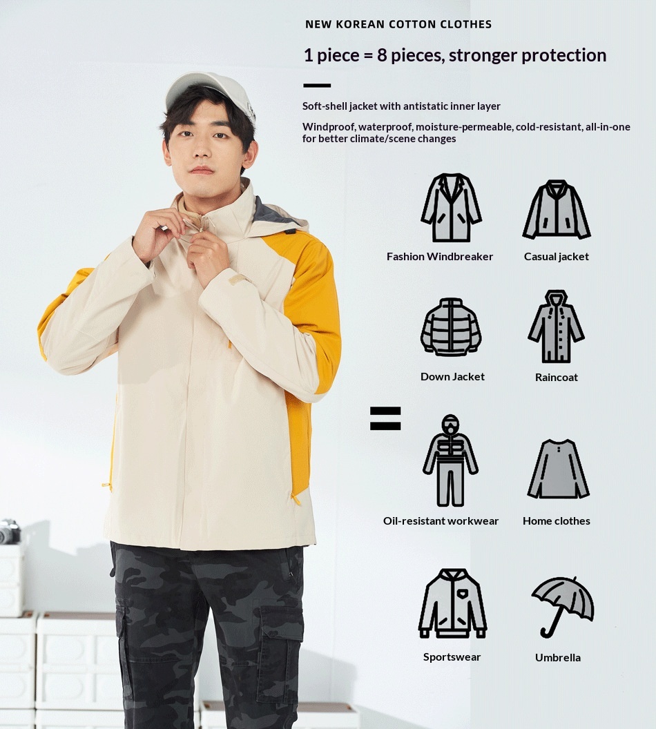 boy Boy Unisex Fleece-Lined Thickened Two-Piece Set Three-in-One Waterproof Breathable Mountaineer Ski Jacket With_voghion.com