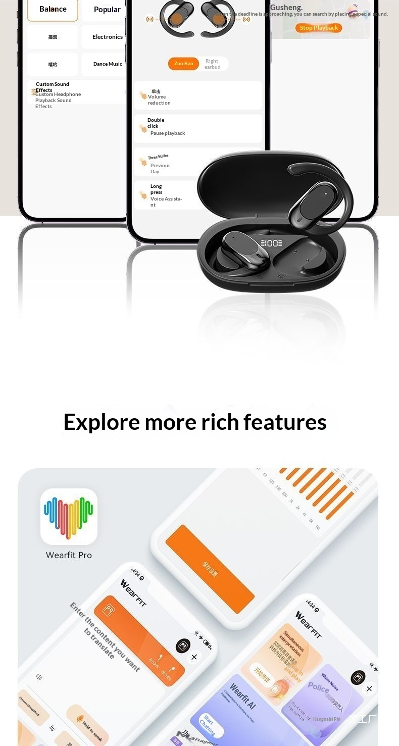 Écouteurs intra-auriculaires Bluetooth NeoGear 2025 : nouvelle technologie sans fil, conduction ouverte, IA, traduction intelligente, autonomie ultra longue, réduction du bruit pour le sport_voghion.com