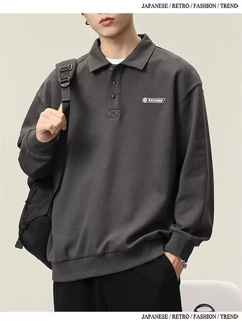 Chłopięca koszulka polo męska American High Street z długim rękawem 2023 Nowa biała kurtka z kołnierzykiem wiosenno-jesienna_voghion.com