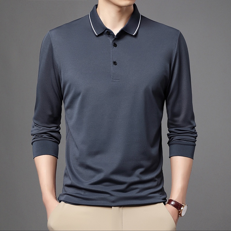 boy Boy High Elasticity Warm Original Men's Long Sleeve Polo 2023 Summer Solid Color Base Shirt For Middle-aged And Young Men_voghion.com