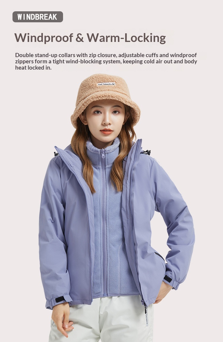 Giacca a vento ispessita da esterno per uomo e donna, set tre in uno da 0,05 kg, staccabile, antivento e impermeabile_voghion.com