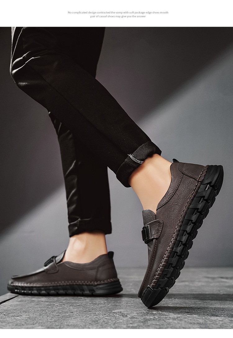 Voyage Cross-Border Export Large Size Hand-Sewn Casual Soft Sole Wide Toe Business Leather Shoes Men's Slip-On Loafers_voghion.com