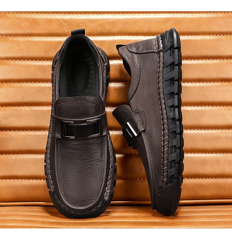 Voyage Cross-Border Export Large Size Hand-Sewn Casual Soft Sole Wide Toe Business Leather Shoes Men's Slip-On Loafers_voghion.com