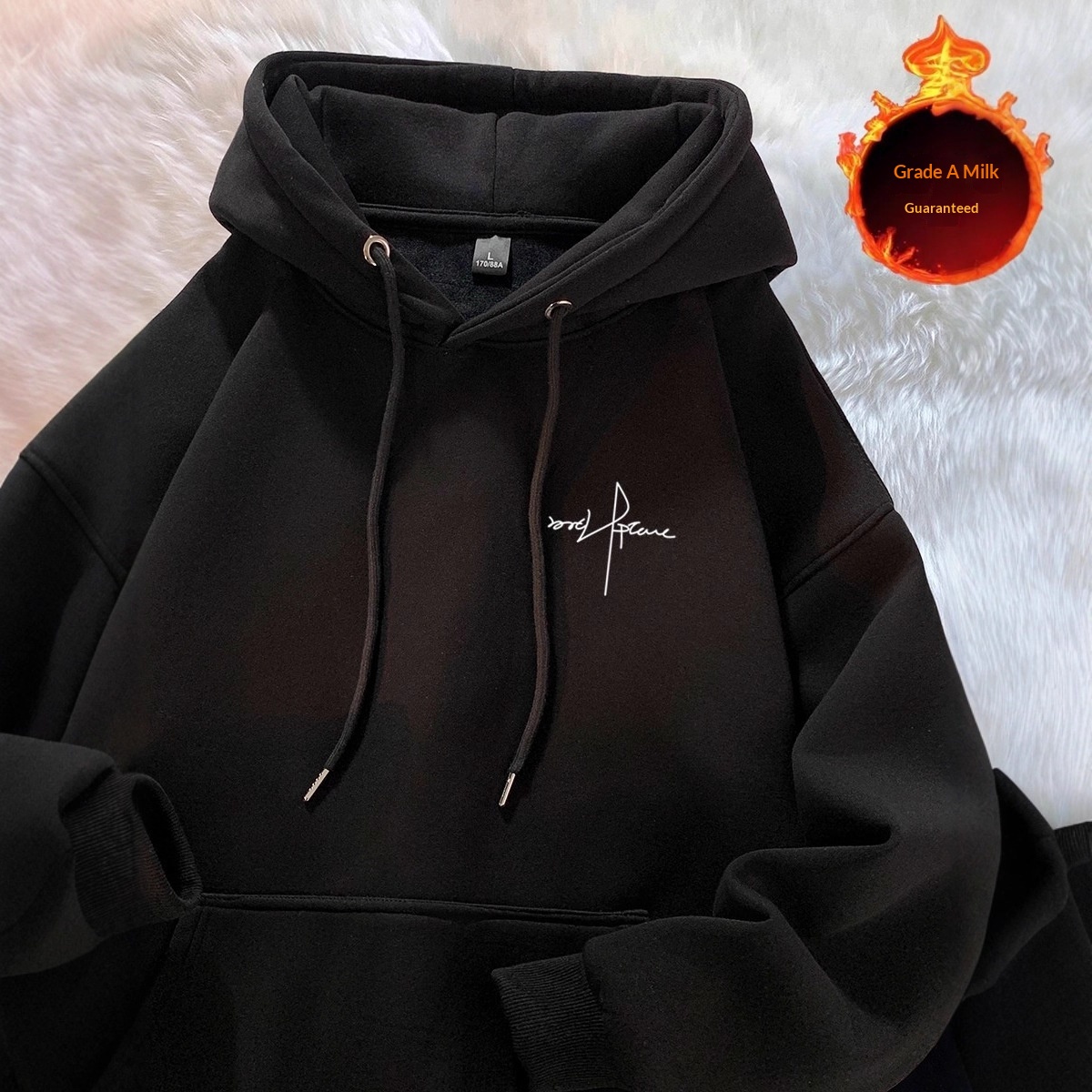 Pulse Men's Hooded Sweatshirt Autumn Winter Fleece Lined Thick Versatile Trendy Brand Letter Print American Style Student Top_voghion.com