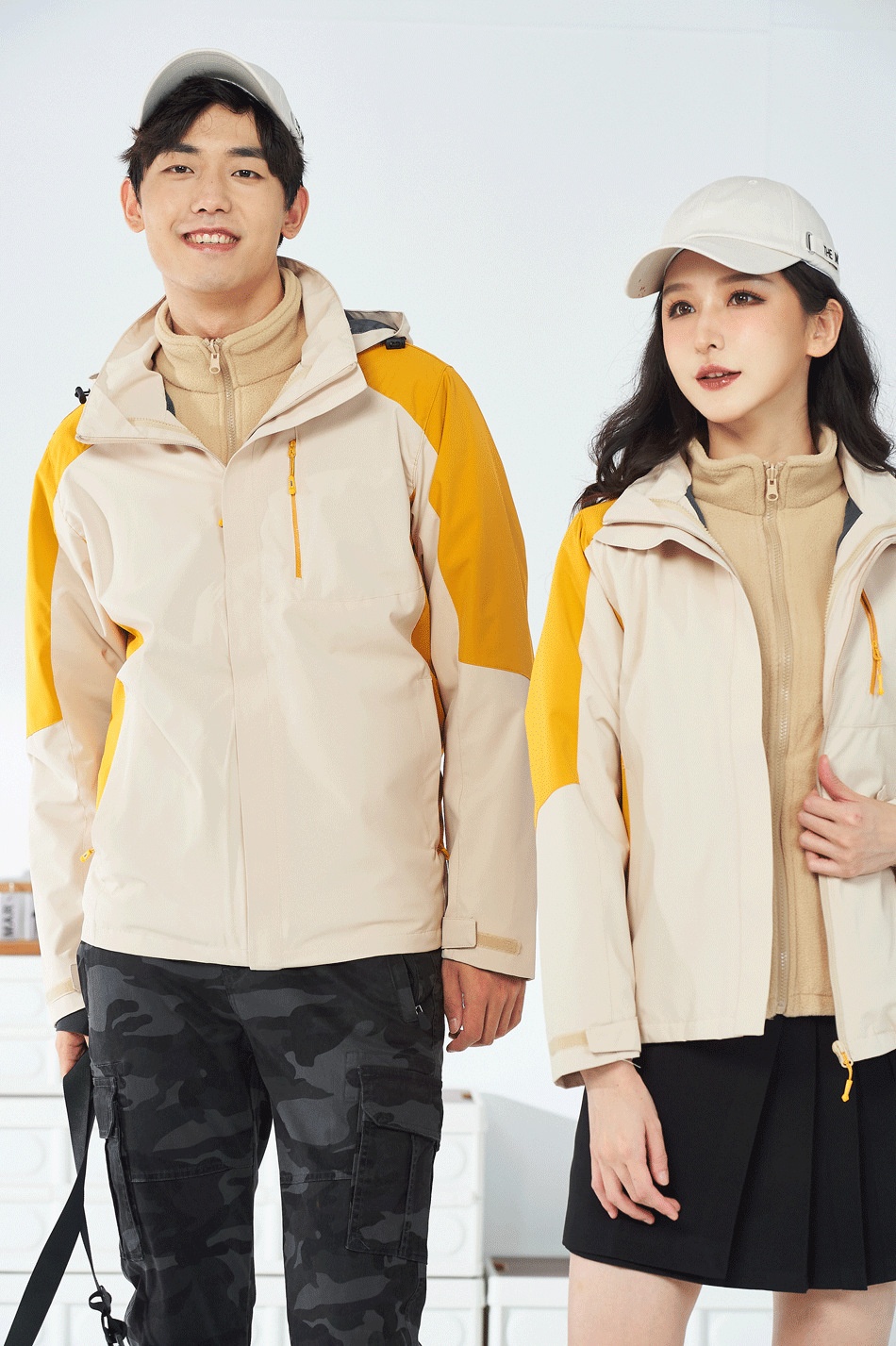 boy Boy Unisex Fleece-Lined Thickened Two-Piece Set Three-in-One Waterproof Breathable Mountaineer Ski Jacket With_voghion.com