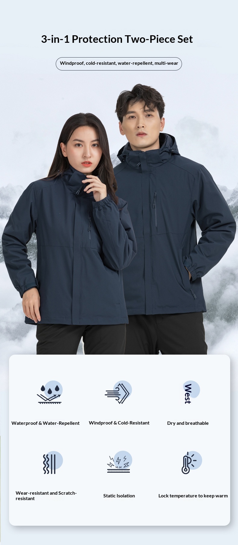 boy Boy New Outdoor Hiking 3-in-1 Jacket Men Windproof Waterproof Solid Color Two-Piece Set Women Coat Group Purchase Label_voghion.com
