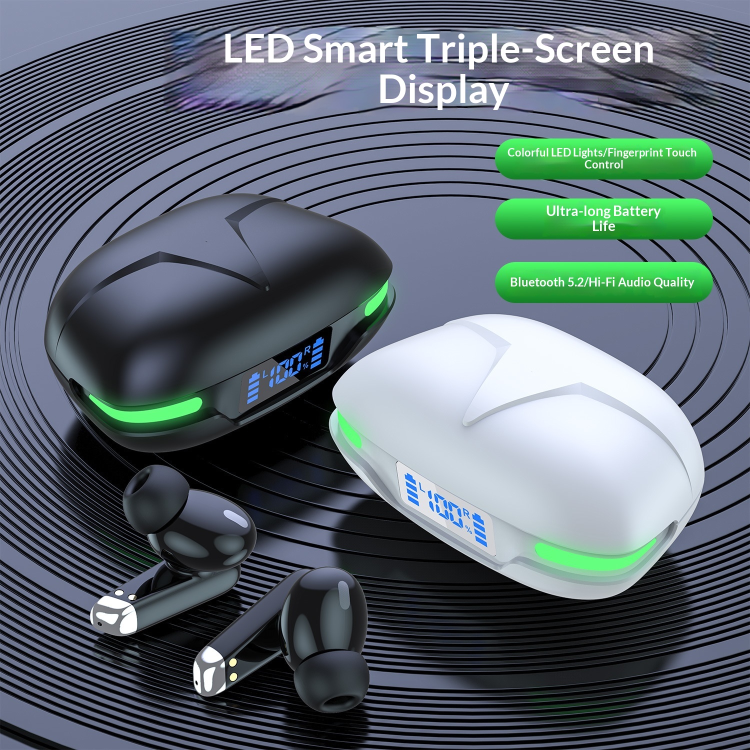 NeoGear NeoGear Cross-border New F9-U26 Wireless LED Smart Display digitale a tre schermi Auricolari Bluetooth touch ad alta qualità del suono_voghion.com