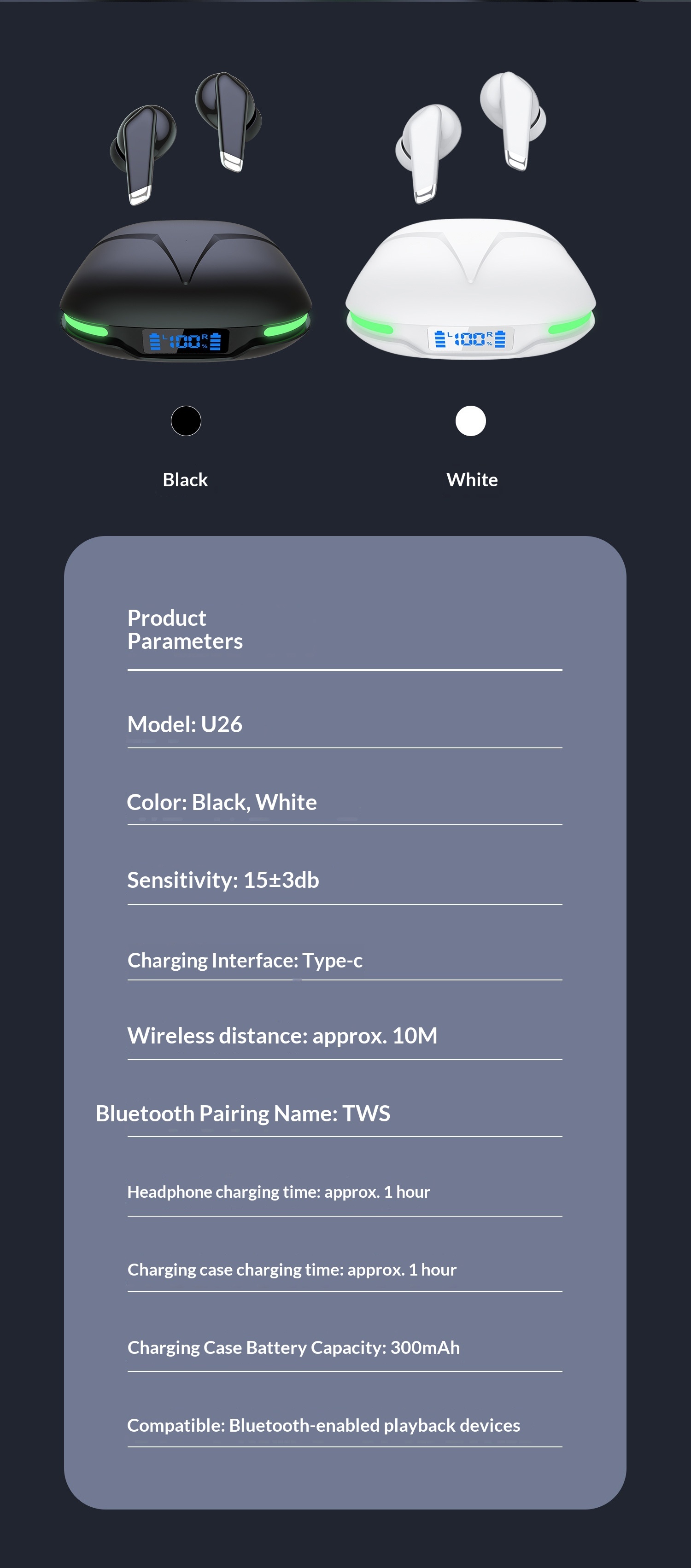 NeoGear NeoGear Cross-border New F9-U26 Wireless LED Smart Display digitale a tre schermi Auricolari Bluetooth touch ad alta qualità del suono_voghion.com