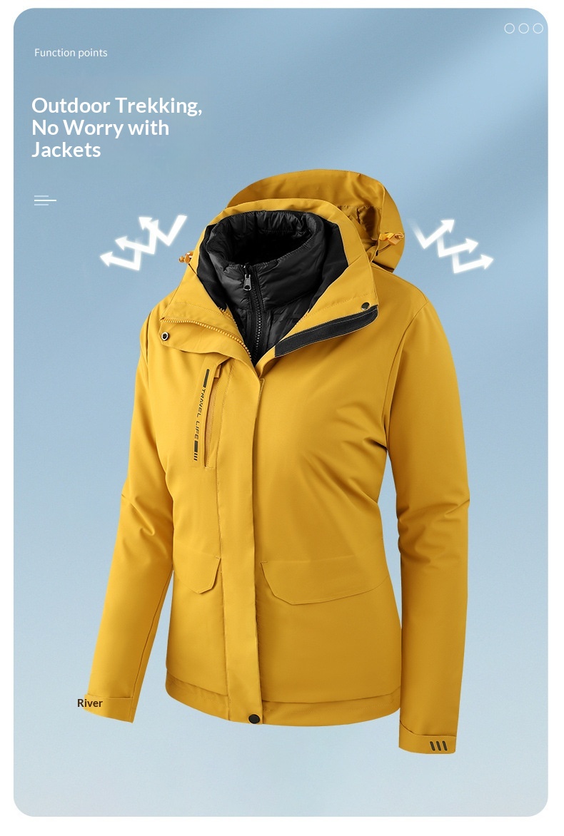 Sommerwanderanzug für Jungen mit Daunenfutter für Herren, Outdoor-Arbeitsbekleidung, wasser- und winddicht, 3-in-1 wasserabweisend_voghion.com