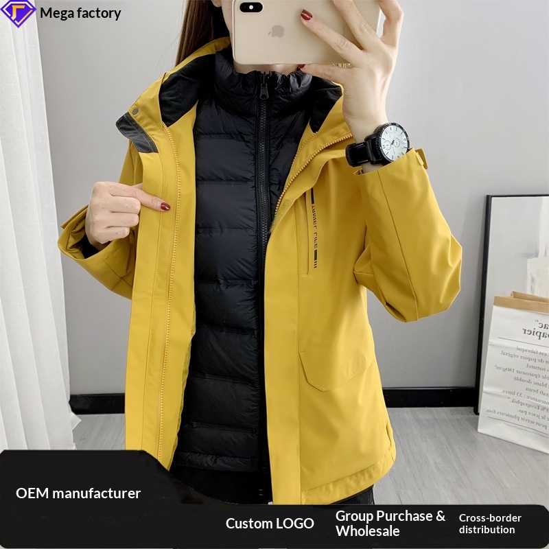 Sommerwanderanzug für Jungen mit Daunenfutter für Herren, Outdoor-Arbeitsbekleidung, wasser- und winddicht, 3-in-1 wasserabweisend_voghion.com