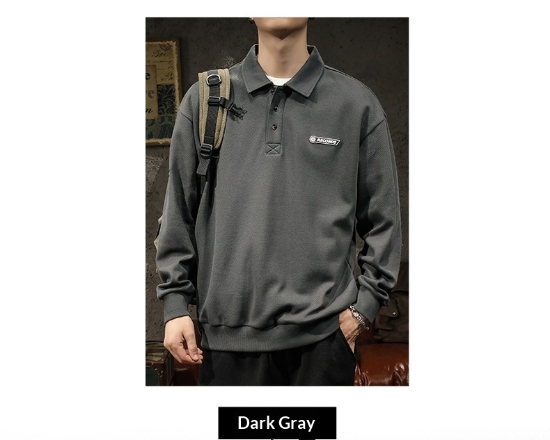 boy Boy American High Street Polo Shirt Men's Cotton Fleece Sweatshirt Long Sleeve Autumn Winter New White Turn-down Collar Top_voghion.com