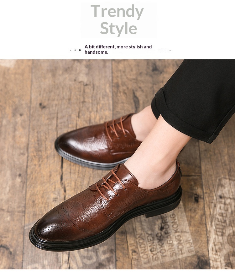 Sapatos casuais masculinos Voyage de cano baixo, bico fino, estilo brogue retrô, em couro, respiráveis e ideais para o outono e inverno._voghion.com