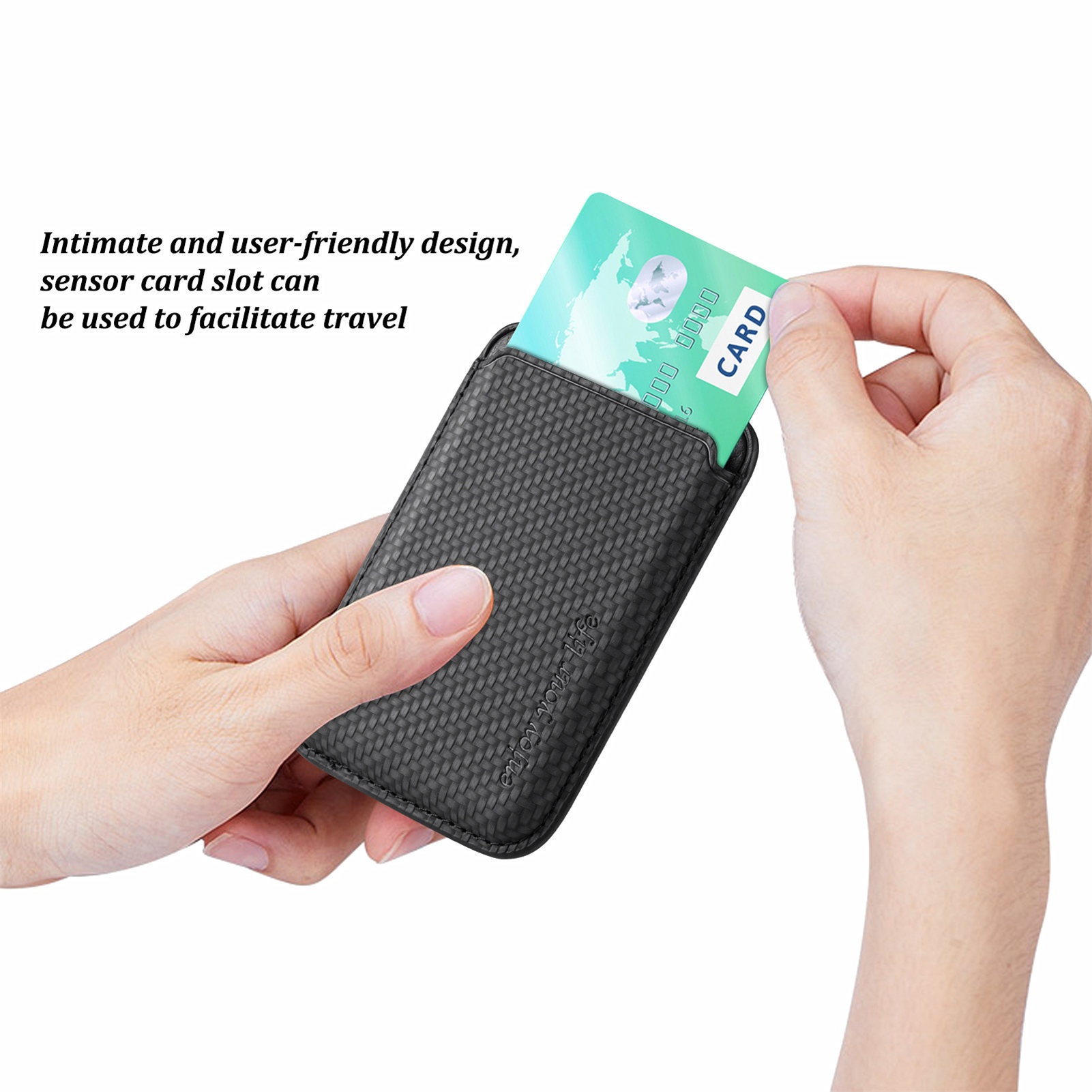 TechGlobe Compatible With Magnetic Fiber Texture Back Sticker IPhone 15 Holder Wallet Style Card Slot Case_voghion.com