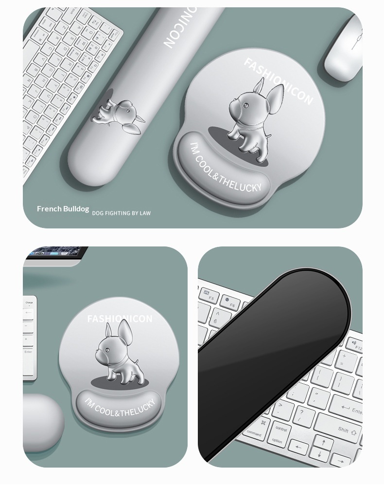 NeoGear NeoGear NeoGear Neue Maus-Tastatur-Handauflage, trendiges, niedliches, rutschfestes Handgelenkpolster, Französische Bulldogge 3D, Großhandel_voghion.com