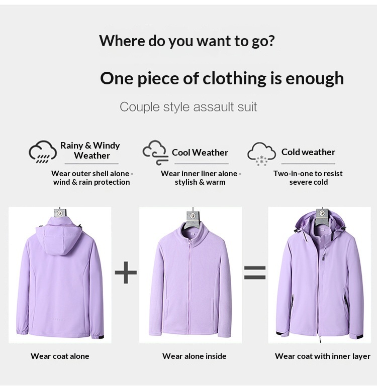 Boy Herren- und Damen 3-in-1 abnehmbare zweiteilige Outdoor-Jacke, winddicht und wasserdicht, Reise- und Bergsteigerbekleidung_voghion.com