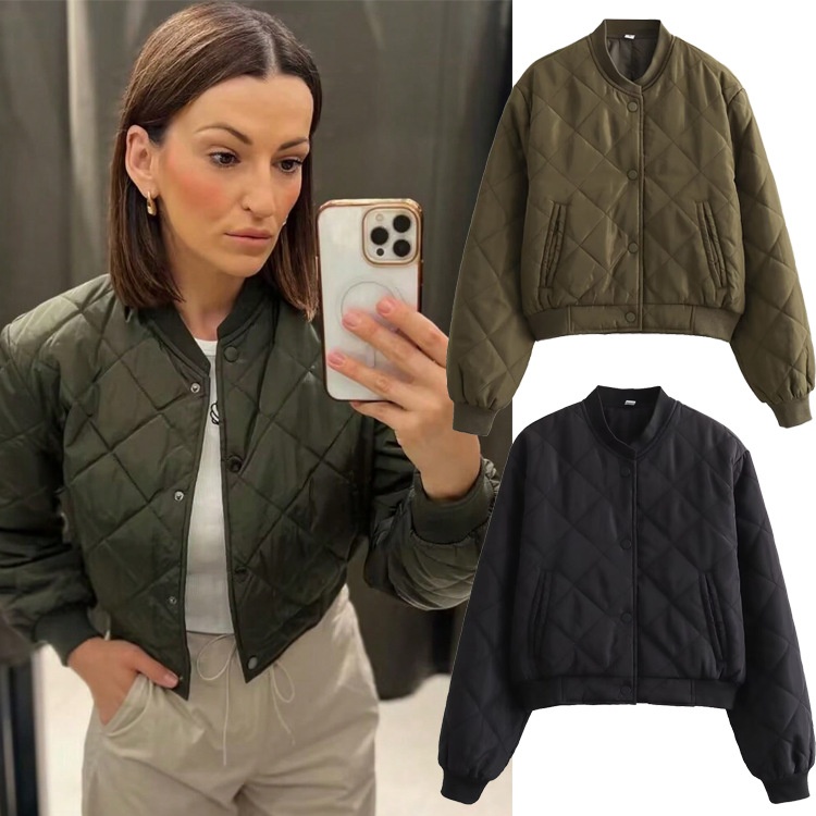 ChicShe Cross-Border European American Spring And Autumn Women's New Comfortable Casual Short Cotton Bomber Jacket Coat_voghion.com