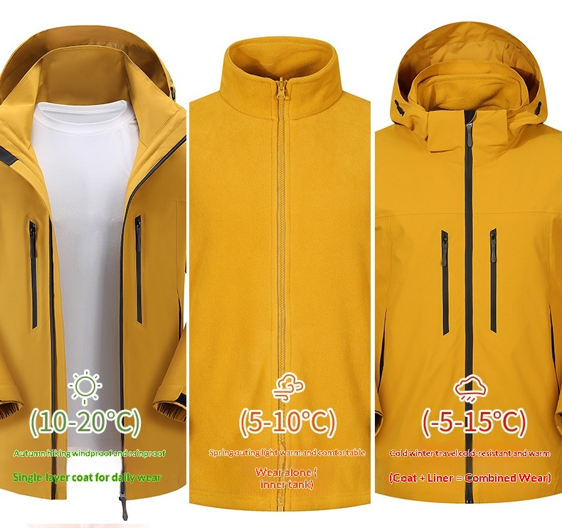 Boy Damen Drei-in-Eins Fleece-Daunenjacke mit wind- und wasserdichtem Futter für Outdoor-Reisen, geeignet für Damen und Herren, Kälteschutz_voghion.com