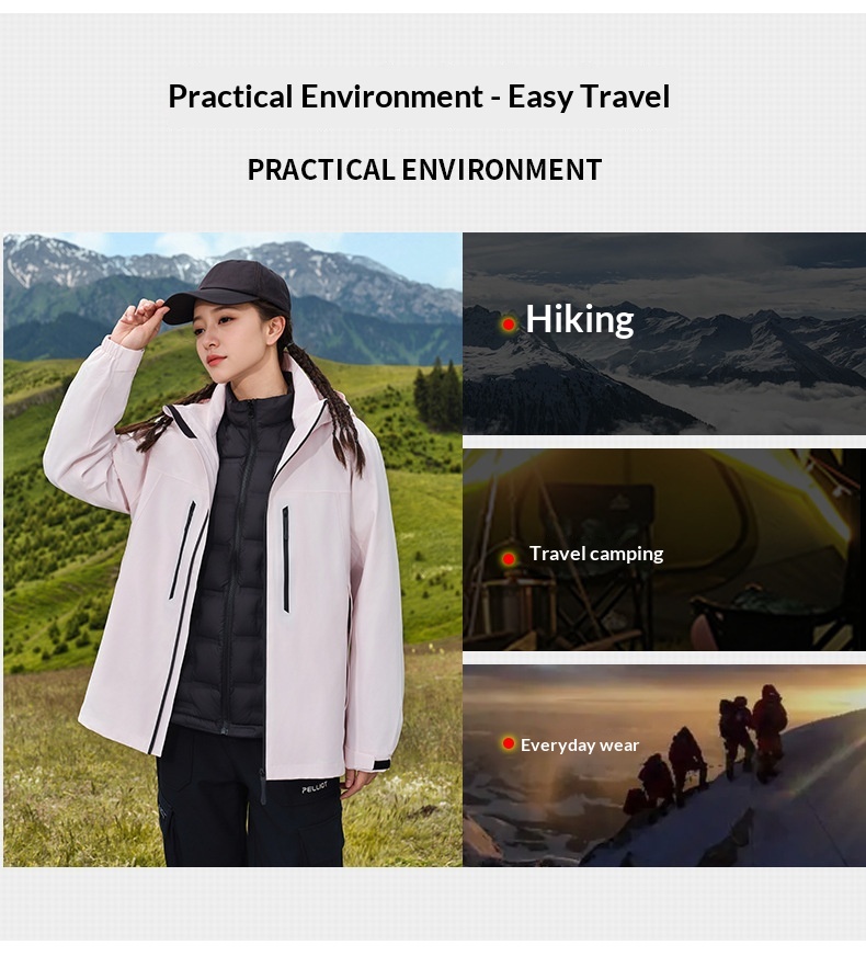 Boy Damen Drei-in-Eins Fleece-Daunenjacke mit wind- und wasserdichtem Futter für Outdoor-Reisen, geeignet für Damen und Herren, Kälteschutz_voghion.com