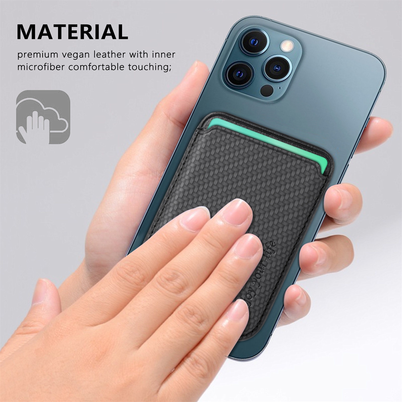 TechGlobe Compatible With Magnetic Fiber Texture Back Sticker IPhone 15 Holder Wallet Style Card Slot Case_voghion.com