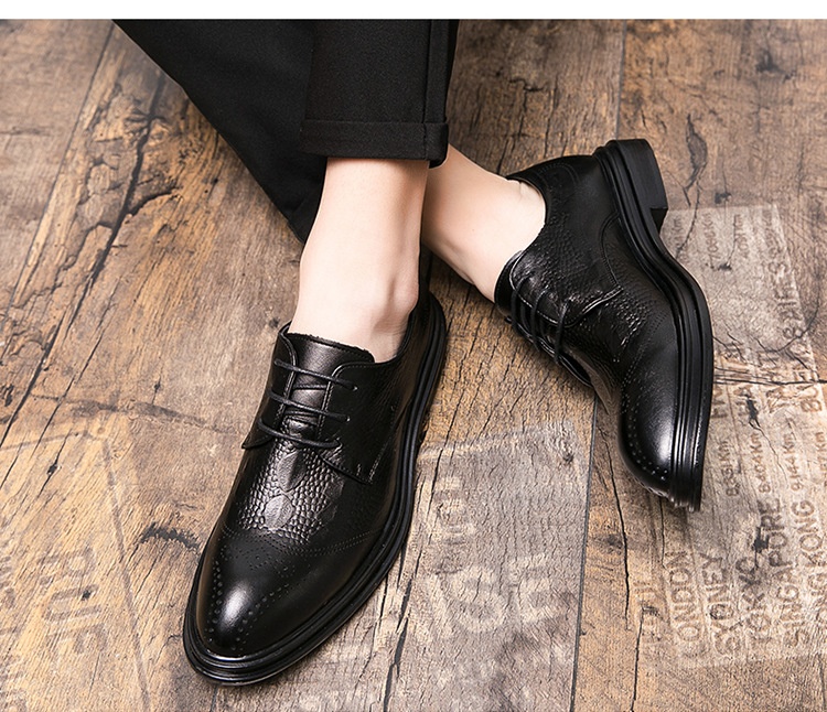 Sapatos casuais masculinos Voyage de cano baixo, bico fino, estilo brogue retrô, em couro, respiráveis e ideais para o outono e inverno._voghion.com