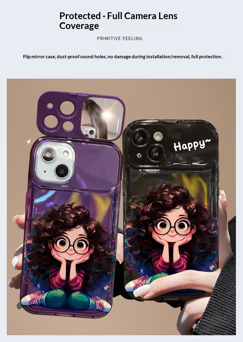 TechGlobe Fluffy Glasses Girl Pendant Compatible With 14pm Phone Case IPhone 15 Flip Mirror 13/12 Transparent 7_voghion.com