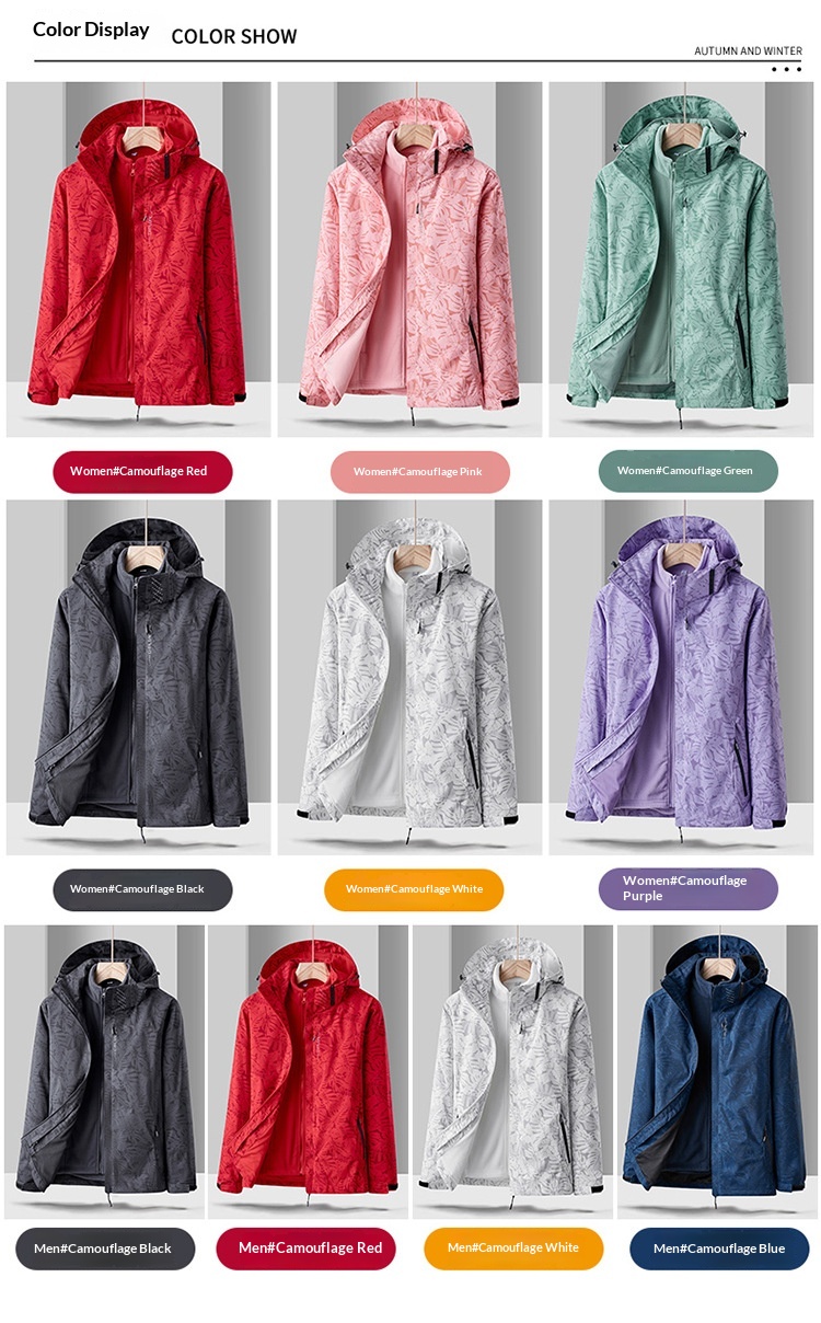 Erkek Çocuk Kadın İlkbahar Sonbahar Kış Üçü Bir Arada Çıkarılabilir Rüzgar Geçirmez Su Geçirmez Yürüyüş Kayak Ceketi Erkek Polar Astarlı Kalınlaştırılmış_voghion.com