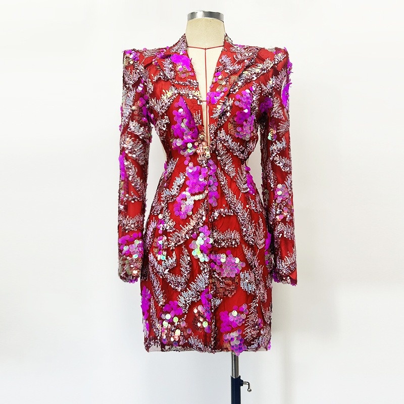 ChicShe ChicShe ChicShe Elegant Sexy Evening 2025 New European And American Style Socialite Party Sequin Long Sleeve Hollow Out Bodycon Dress_voghion.com