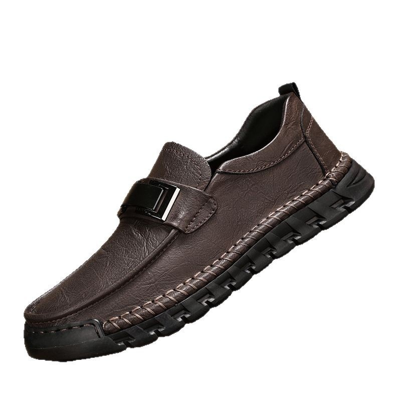 Voyage Cross-Border Export Large Size Hand-Sewn Casual Soft Sole Wide Toe Business Leather Shoes Men's Slip-On Loafers_voghion.com
